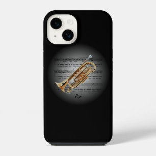 Avant Garde, Kornett auf Globus mit Notenblatt ~ iPhone 14 Hülle