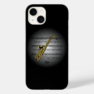 Avant Garde ~ Saxophon auf Globe mit Notenmusik Case-Mate iPhone 14 Hülle