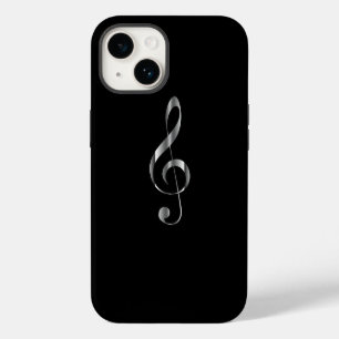Avant Garde, silberner Violinschlüssel auf schwarz iPhone 14 Hülle