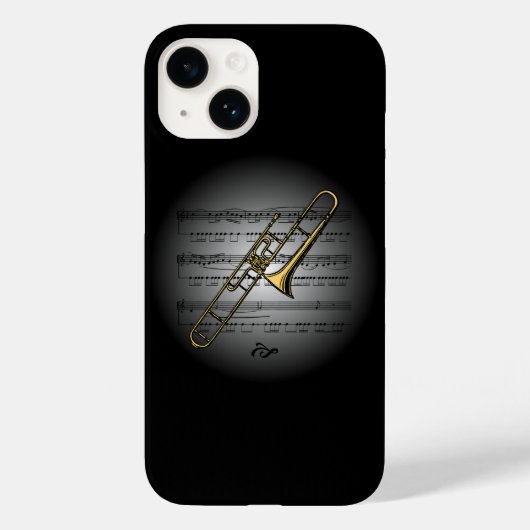Avant Garde Trombone auf Globe mit Notenmusik Case-Mate iPhone Hülle (Rückseite)