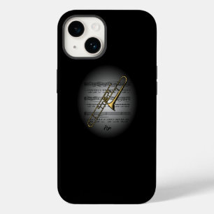 Avant Garde Trombone auf Globe mit Notenmusik iPhone 14 Hülle