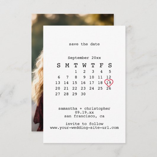 Avant-Garde White Minimalistisch Calender Wedding Save The Date (Vorne/Hinten)