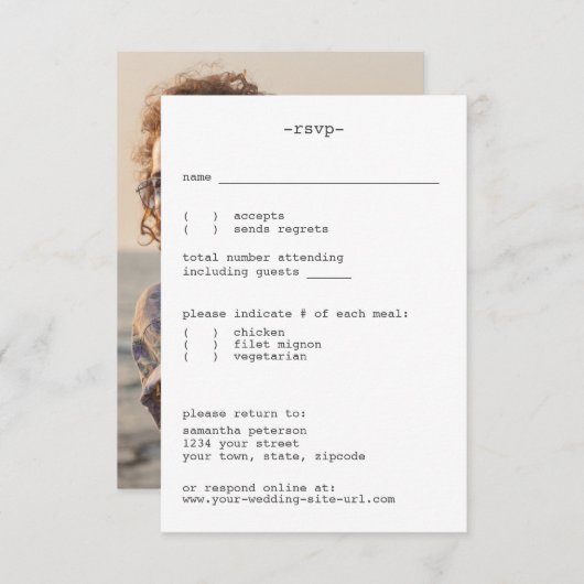 Avant-Garde White Minimalistisch Simple Wedding RSVP Karte (Vorne/Hinten)