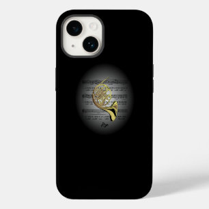 Avantgarde-Frenchhorn auf Globus mit Notenblatt iPhone 14 Hülle