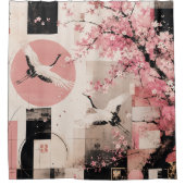 Avantgarde-Sakura- und Kranichharmonie Duschvorhang (Vorderseite)