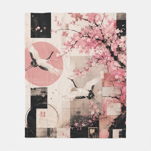Avantgarde-Sakura- und Kranichharmonie Fleecedecke (Vorderseite)