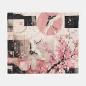 Avantgarde-Sakura- und Kranichharmonie Fleecedecke (Vorderseite (Horizontal))