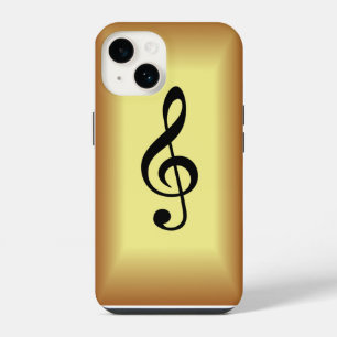 Avantgarde, schwarzer Violinschlüssel auf goldenem iPhone 14 Hülle