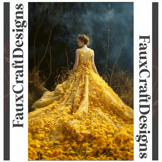 Avantgardistisches Gelbes Blume Kleid Verlassen De Seidenpapier