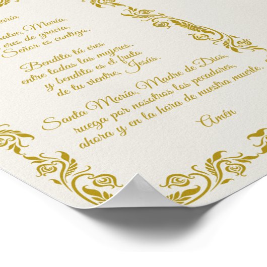 Ave María Elegant Off-White and Gold Botanicals Po Poster (Ecke)