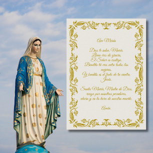 Ave María Elegant Off-White und Gold Botanik Po Poster