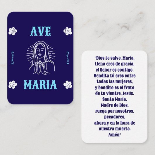 Ave Maria Prayer Card - Spanish Hail Mary Platzkarte (Vorne/Hinten)
