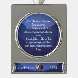 Ave Maria und Baby Jesus Weihnachtsgeschichte Vint Banner-Ornament Silber