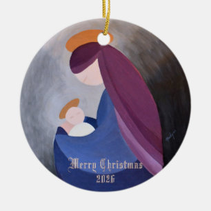 Ave Maria und Jesuskind Weihnachtsdarstellung Vint Keramik Ornament