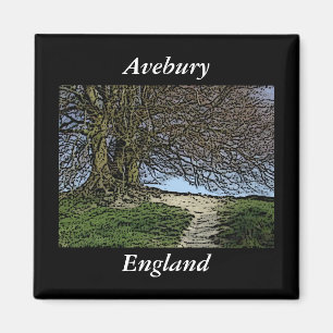 Avebury, Wiltshire, England. Baum und Weg Magnet