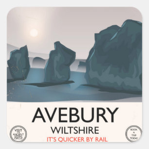 Avebury, Wiltshire Stone Circle Vintage Reise. Quadratischer Aufkleber