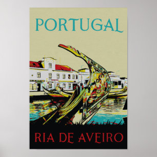 Aveiro Lagoon Illustration Portugal Vintage Reise Poster