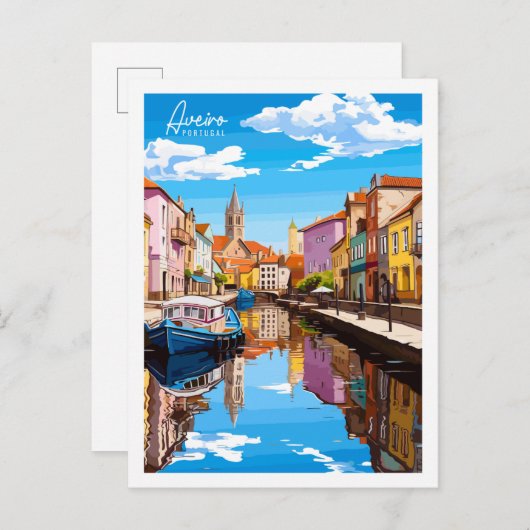 Aveiro Portugal Vintage Reise Illustration Postkarte (Vorne/Hinten)