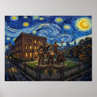 Avengers-Anwesen Sternennacht Comic-Landschaft Poster