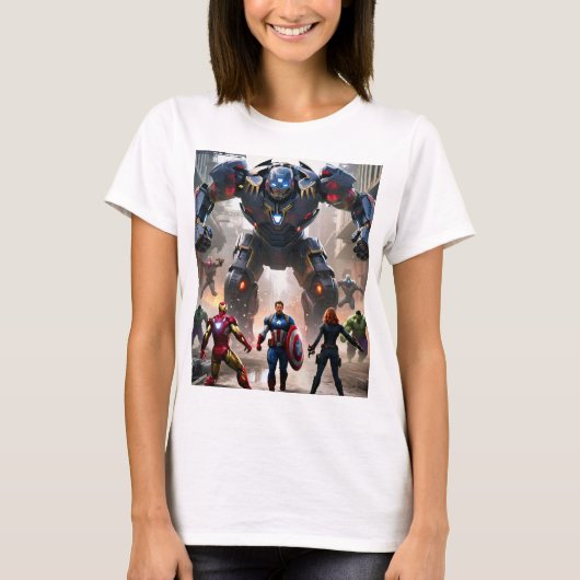 Avengers vs. Roboter: Epischer Showdown-T - Shirt (Vorderseite)