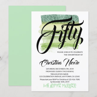 Aventurine Green Glitzer Brushes FIFTY Birthday Einladung