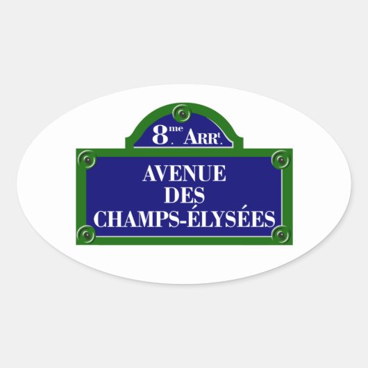 Avenue des Champs-Elysees, Paris Street Sign Ovaler Aufkleber (Vorderseite)
