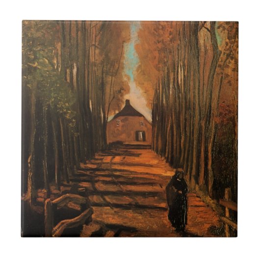 Avenue of Poplars im Herbst von Vincent van Gogh Fliese (Vorderseite)