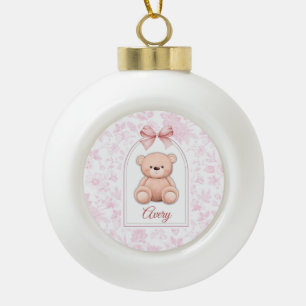 Avery Benutzerdefiniertes rosa Teddy-Bär-Kinderz Keramik Kugel-Ornament