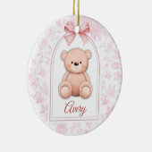 Avery | Benutzerdefiniertes rosa Teddy-Bär-Kinderz Keramik Ornament (Rechts)