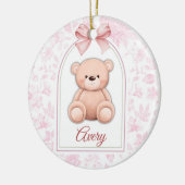 Avery | Benutzerdefiniertes rosa Teddy-Bär-Kinderz Keramik Ornament (Links)