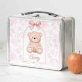 Avery | Benutzerdefiniertes rosa Teddy-Bär-Kinderz Metall Brotdose (Beispiel)