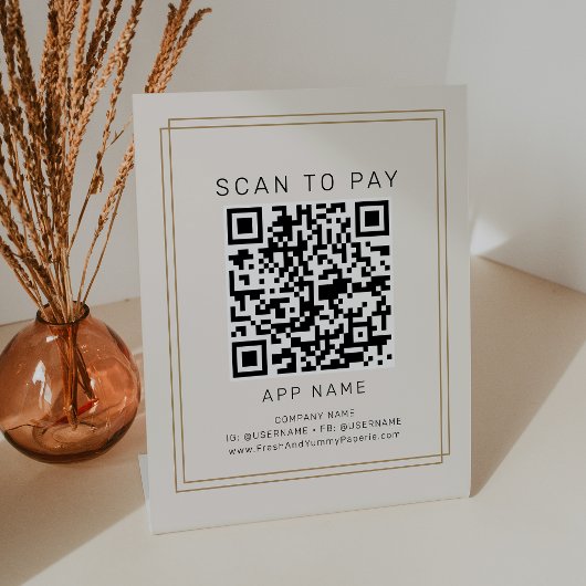 AVERY Chic Gold Black Cream Business Scan To Pay Sockelschild