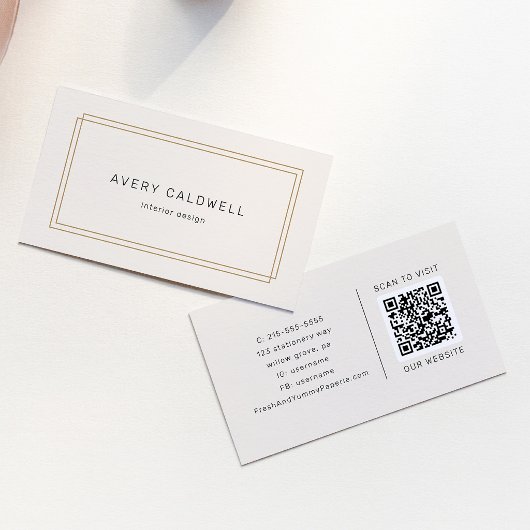 AVERY Chic Gold Black Cream Doppelrahmen-QR-Code Visitenkarte