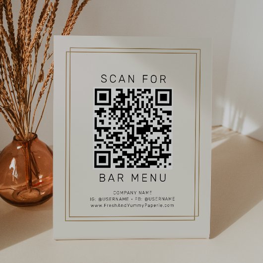 AVERY Chic Gold Schwarz und Creme Bar Menu QR Code Sockelschild