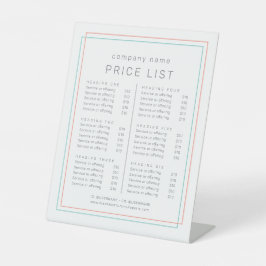 AVERY Coral and Teal Business Services Price List Sockelschild