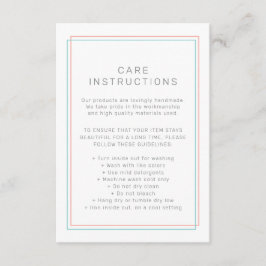 AVERY Coral and Teal Product Care Instructions Begleitkarte