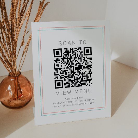 AVERY Coral- und Teal-Restaurant-Menü-QR-Code Sockelschild