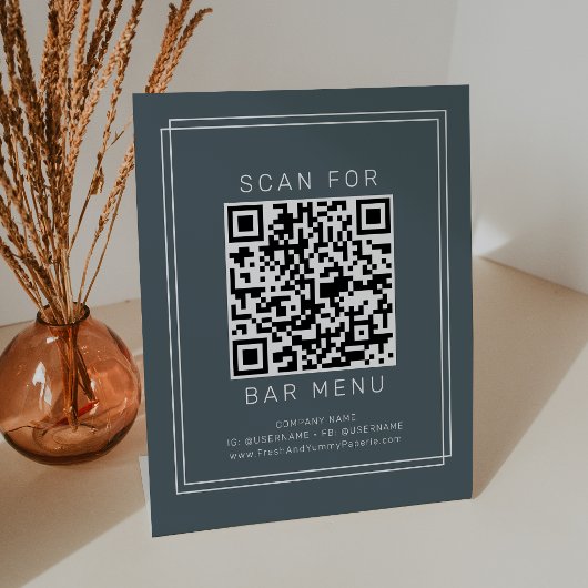 AVERY Dunkel Navy Blau Klassisches Bar Menu QR Cod Sockelschild