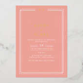 AVERY Minimal Blush Peach Coral Gold Foil Hochzeit Folieneinladung (Vorderseite)