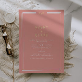 AVERY Minimal Blush Peach Coral Gold Foil Hochzeit Folieneinladung