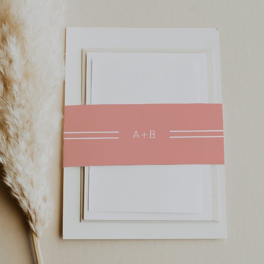 AVERY Minimal Blush Peach Coral Monogram Wedding Einladungsbanderole