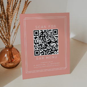 AVERY Minimal Blush Pfirsich-Korallen-Bar-Menü-QR- Sockelschild