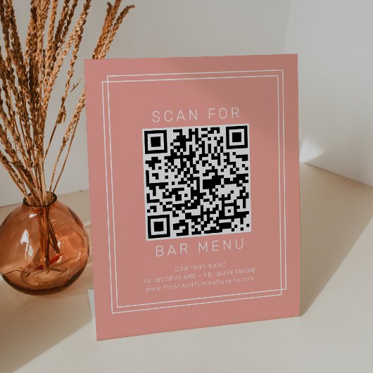 AVERY Minimal Blush Pfirsich-Korallen-Bar-Menü-QR- Sockelschild
