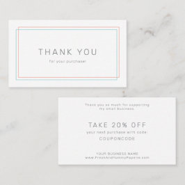 AVERY Minimalist Coral and Teal Business Thank You Rabattkarte