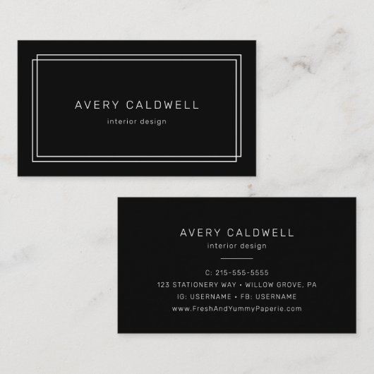 AVERY Modern Black Double Frame Business Card Visitenkarte (Vorne/Hinten)