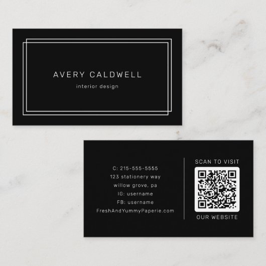 AVERY Moderne schwarze Doppelrahmen-QR-Code Visitenkarte (Vorne/Hinten)