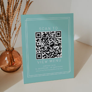 AVERY modernes mintgrünes Restaurant-Menü-QR-Code Sockelschild