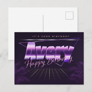 Avery Name Vorname lila Postkarte Geburtstag