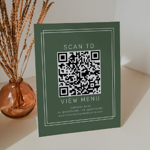 AVERY Rustikales Dunkelgrünes Restaurant-Menü-QR-C Sockelschild