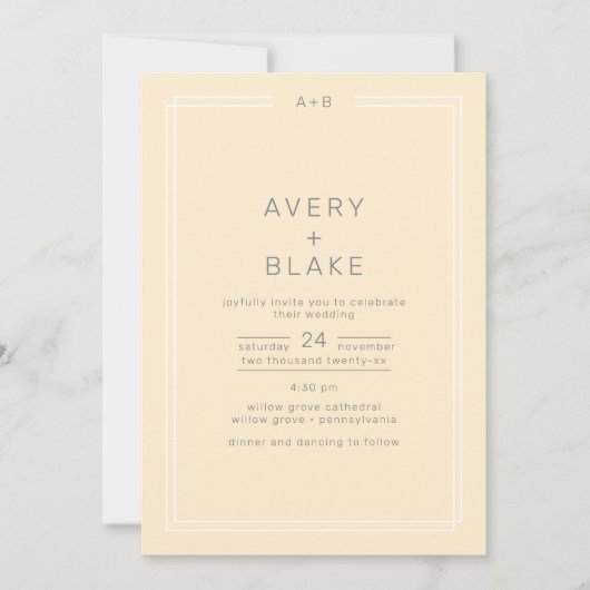AVERY Simple Neutral Butter Yellow QR Code Wedding Einladung (Vorderseite)
